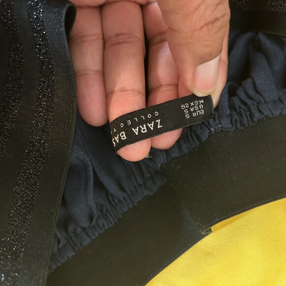 Zara Navy & Cranberry Pleated Chic Color Block Flowy Midi Skirt Size Small - Picture 2 of 9